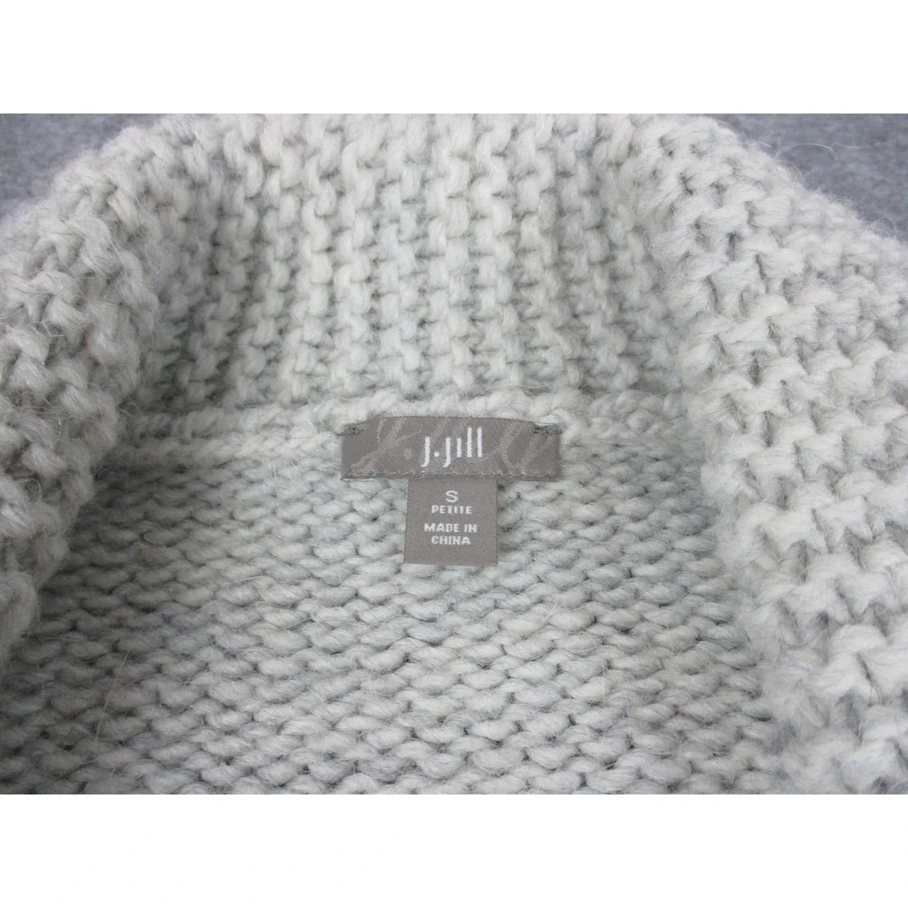 J Jill Cardigan Sweater Womens Petite Small Gray Alpaca Blend Chunky Knit Open